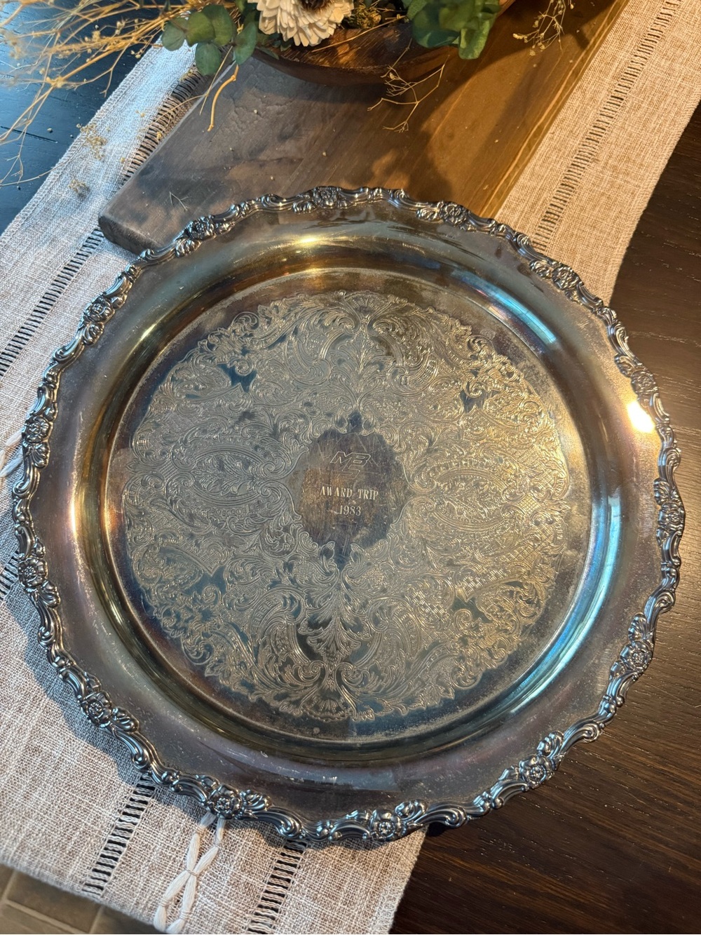Vintage Silver Plated Butler's Tray: Oneida Floral Etched Serving Platter 12”